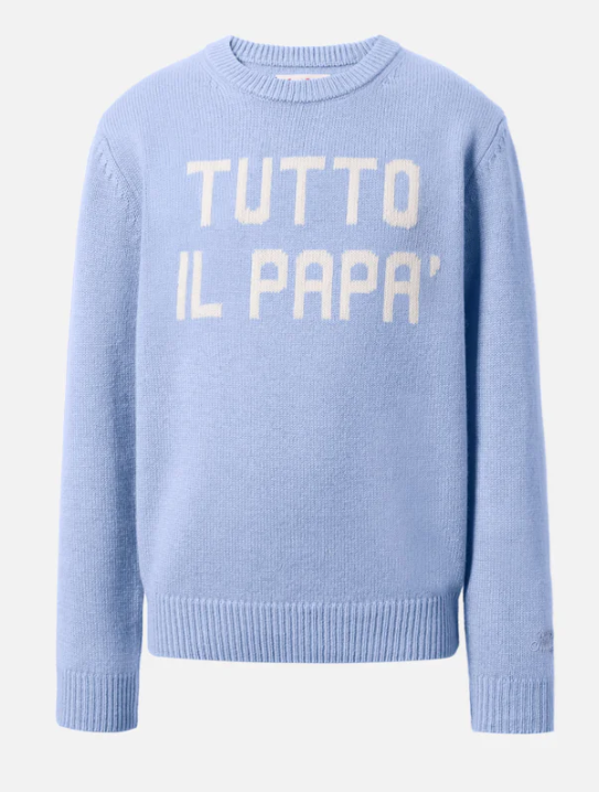 Maglione girocollo azzurro con jacquard Tutto il papà