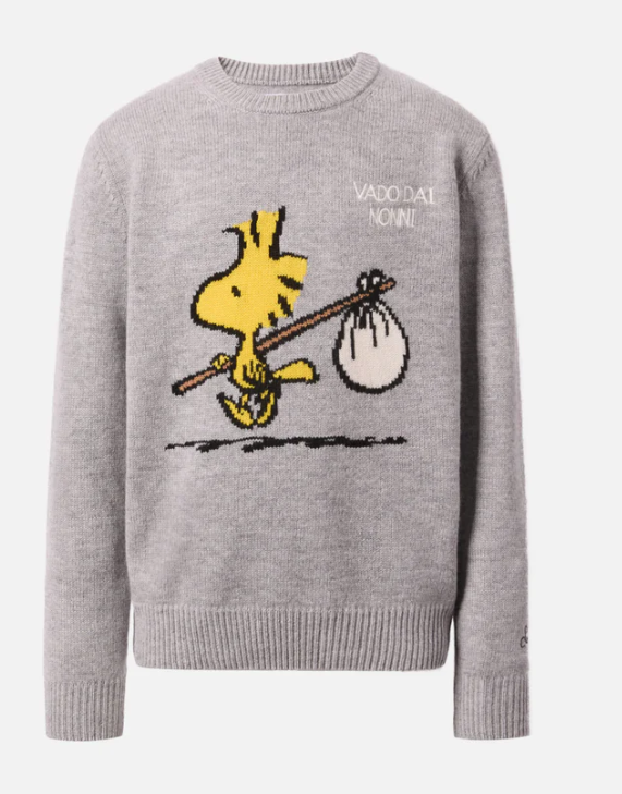 Maglione  in misto cashmere con stampa e ricamo Vado dai Nonni | PEANUTS SPECIAL EDITION