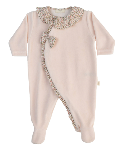 Tutina in ciniglia rosa collo con fiorellini