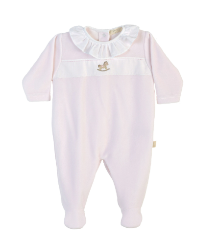 Tutina in ciniglia rosa con cavalluccio