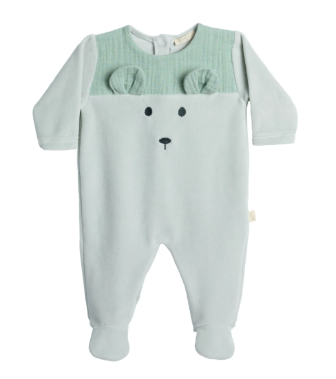 Tutina in ciniglia salvia con orsetto