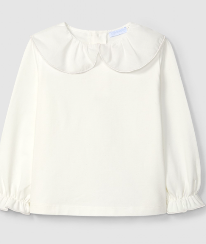 Maglia a maniche lunghe in cotone con colletto arricciato