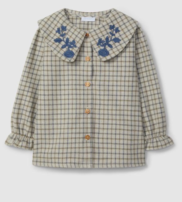 Camicetta con ricamo in filato di lana a quadri