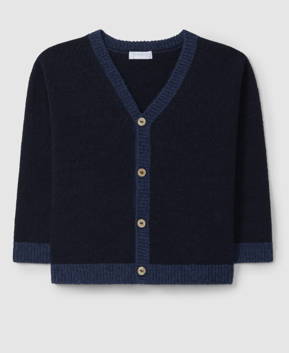 Cardigan lavorato a maglia con scollo a V e colore a contrasto