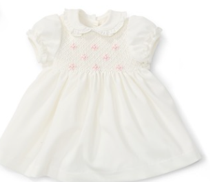 Abito punto smock in flanella panna rosa