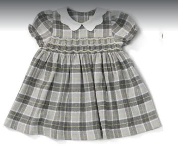 Abito con smock in tartan panna/grigio