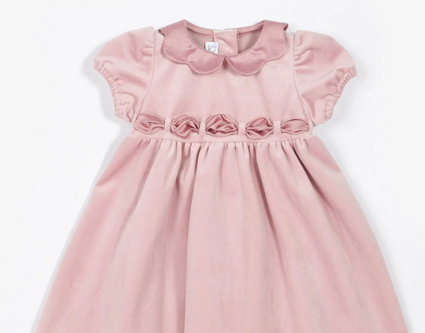 Vestito bambina maniche corte in velluto rosa