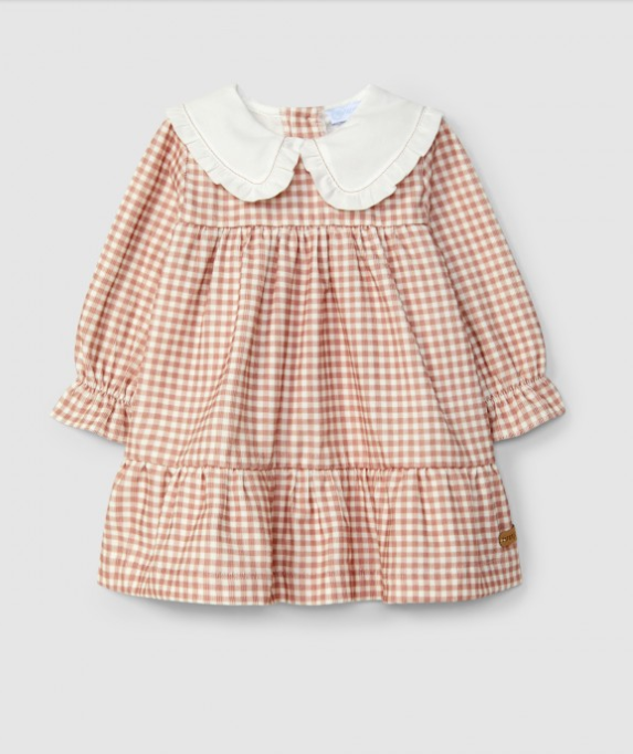 Abito manica lunga vichy rosa