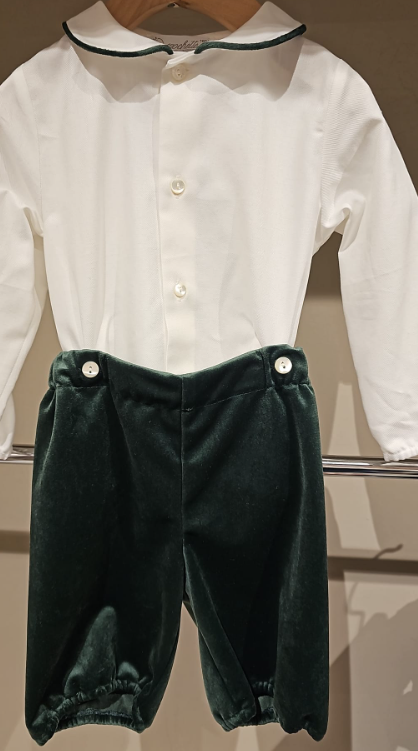 Pagliaccetto verde con camicia in flanella profilata