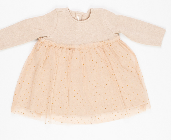 Abito in caldo cotone ecru e gonna in tulle