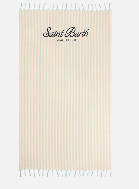 Telo mare Fouta in cotone leggero con stampa a righe bluette