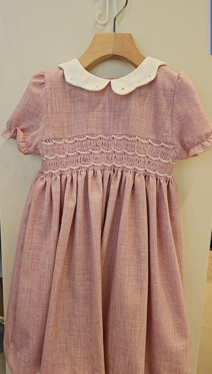 Vestito in Flanella con Punto Smock Rosa Autunno-Inverno