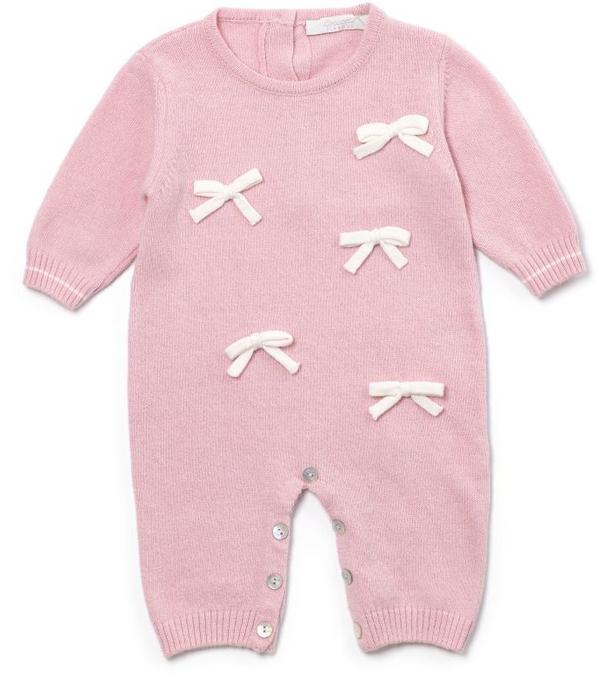 Tutina in lana rosa con fiocchetti panna