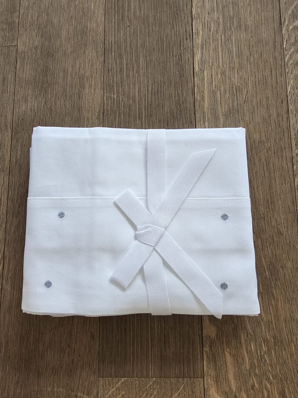 Lenzuola culla- carrozzina con ricamo pois celeste