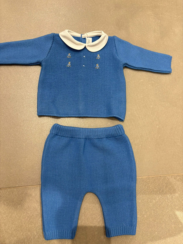 Completo 2 pezzi in lana azzurro con coniglietti